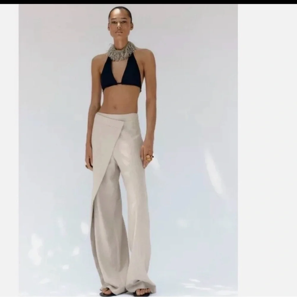 Zara Women Linen-Blend Pareo Trousers